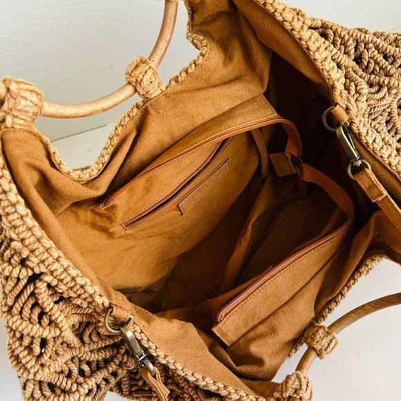 Sold.  Free People Brown Point Break Macrame Multi-Way Bag - Picture 4 of 12